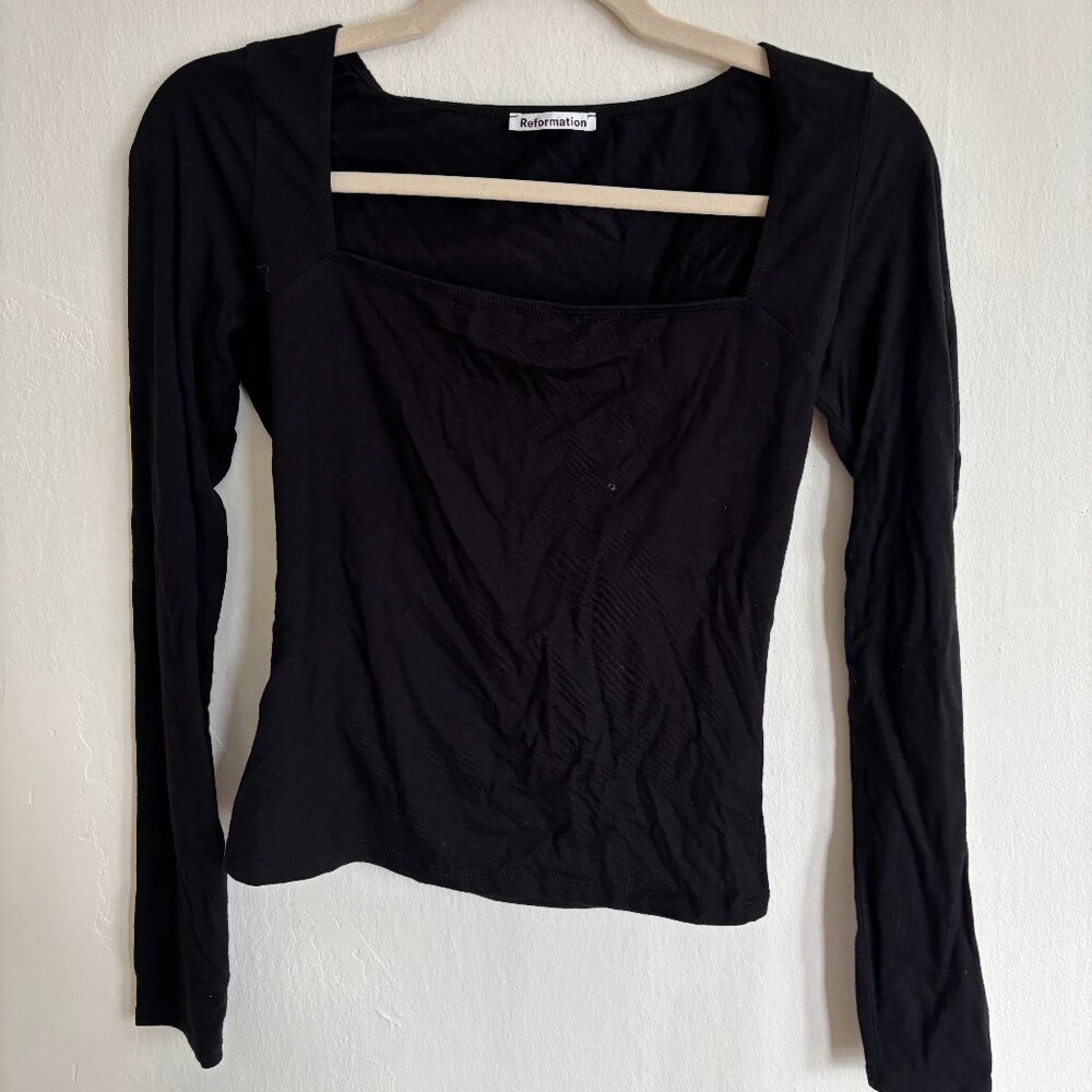 Small Black Reformation Square Neck Top